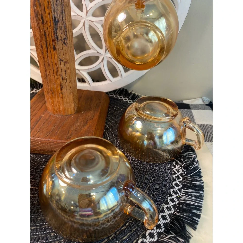 Vintage Fire-King Peach Lustre Tea‎ Cups Set of 6 Iridescent Copper Glass Mugs